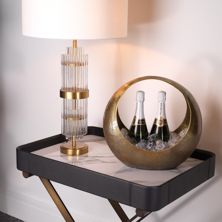 Monarch Brown Leather and Marble Butler Tray Table