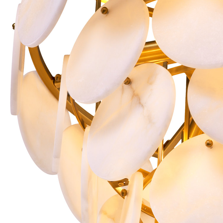 Antique Brass and Alabaster 9-Light Tiered Chandelier