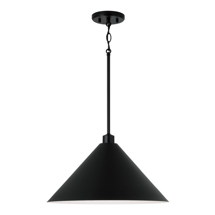 Matte Black Metal Cone Pendant Light with White Interior