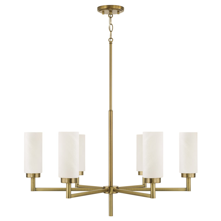 Alyssa Aged Brass 6-Light Chandelier with Faux Alabaster Glass