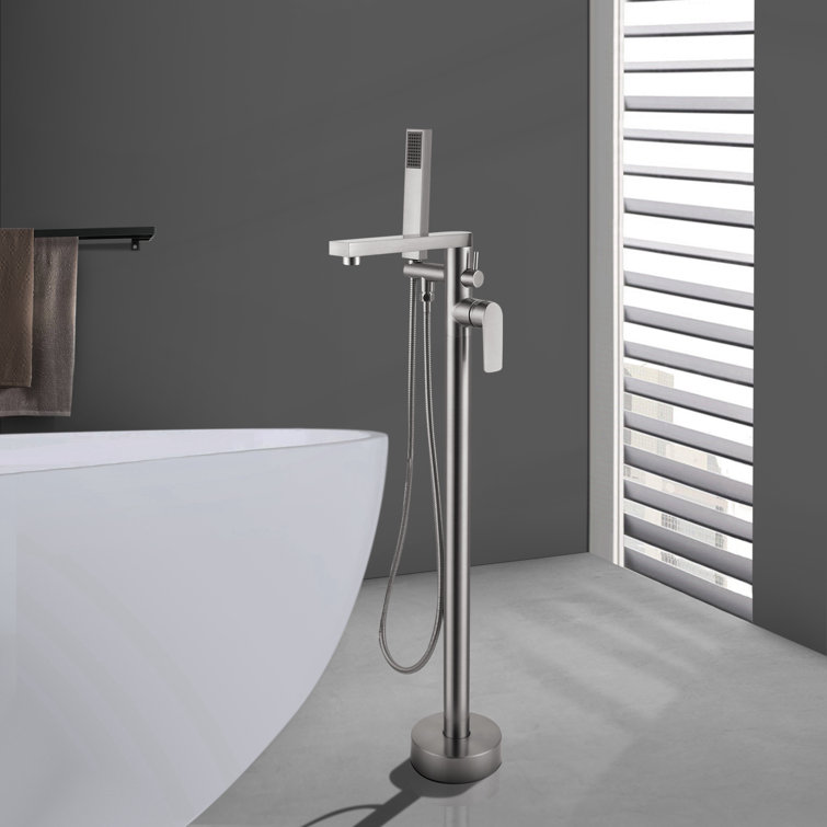 Brush Nickel Freestanding Tub Filler with Lever Handle