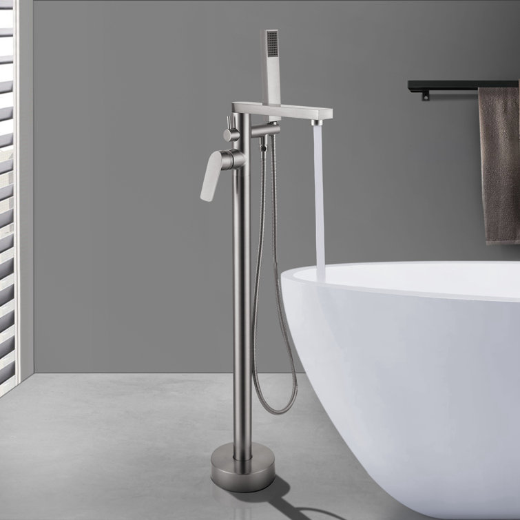 Brush Nickel Freestanding Tub Filler with Lever Handle