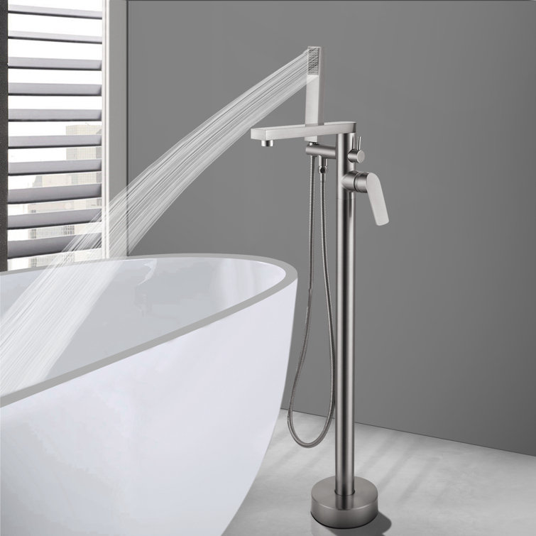 Brush Nickel Freestanding Tub Filler with Lever Handle