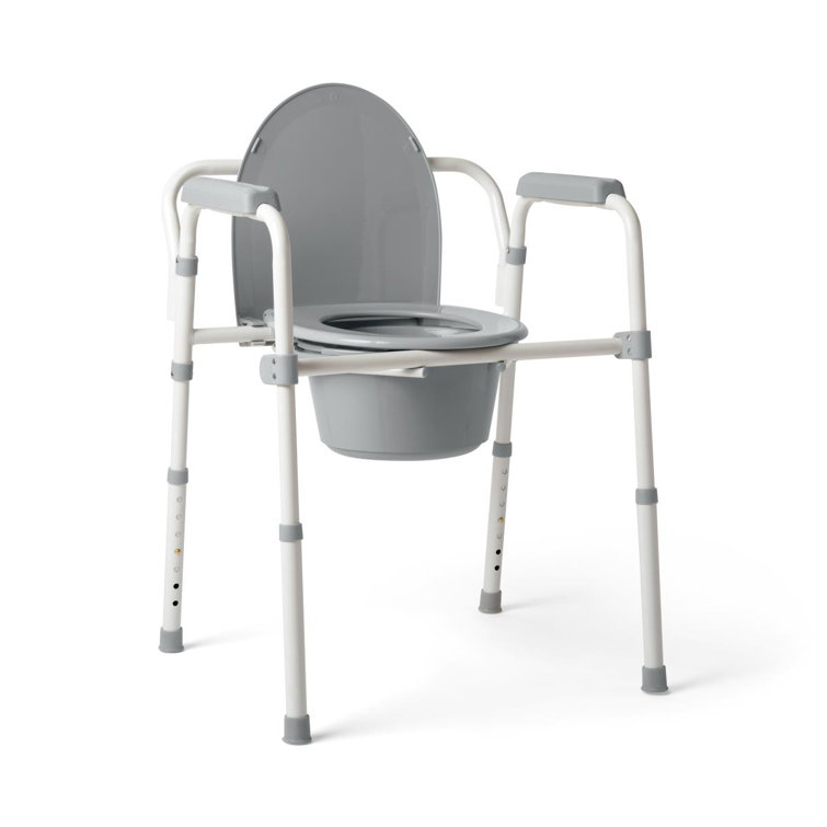 White and Gray Steel Drop-Arm Commode