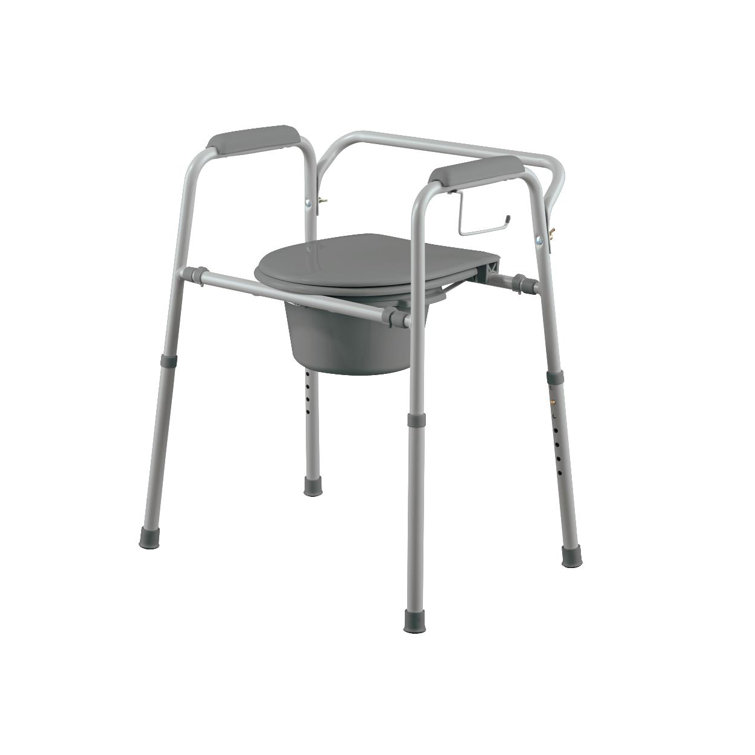 White and Gray Steel Drop-Arm Commode