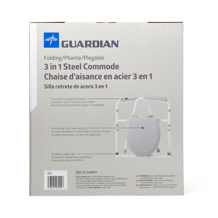 Gray Steel Foldable Bedside Commode with Plastic Seat