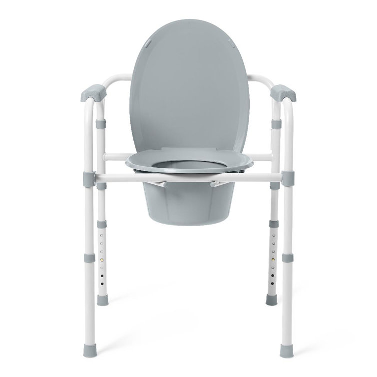 Gray Adjustable 3-in-1 Steel Bedside Commode