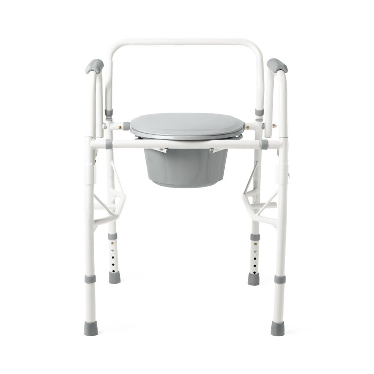 White and Gray Steel Drop-Arm Commode