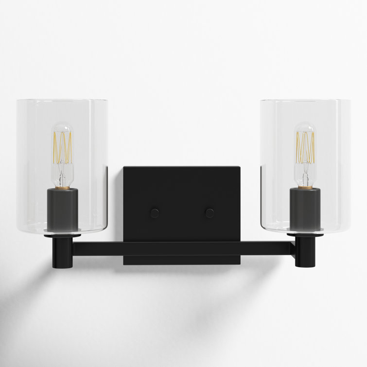 Midnight Black 2-Light Dimmable Vanity Light with Clear Glass Shades