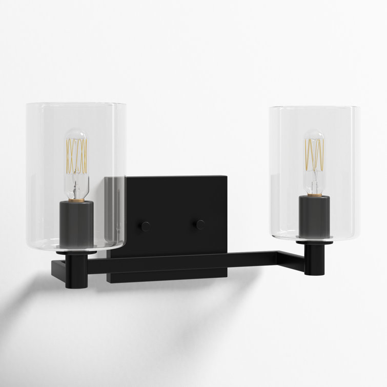 Midnight Black 2-Light Dimmable Vanity Light with Clear Glass Shades