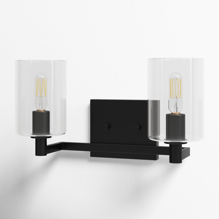 Midnight Black 2-Light Dimmable Vanity Light with Clear Glass Shades