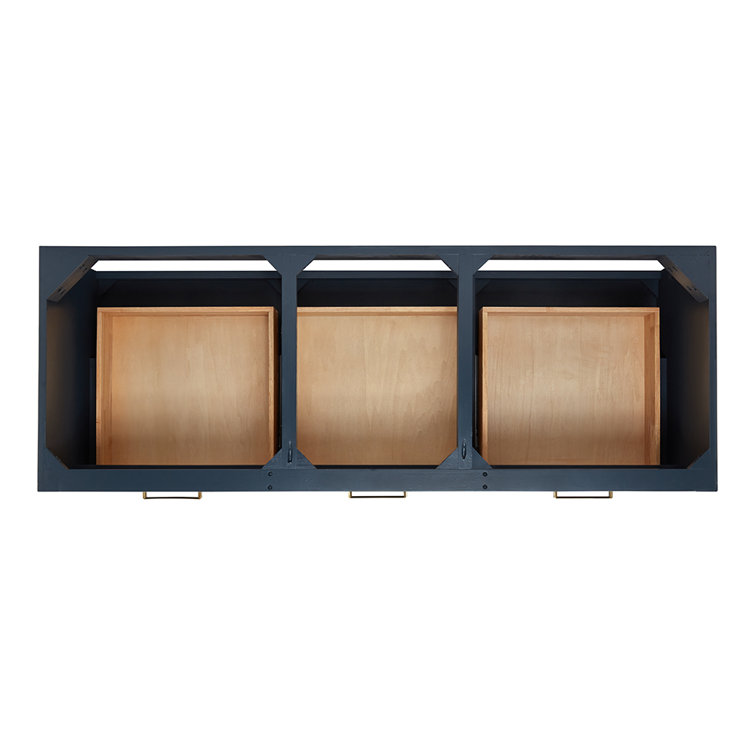 Midnight Blue 60'' Double Wall-Mounted Bathroom Vanity with Brass Handles