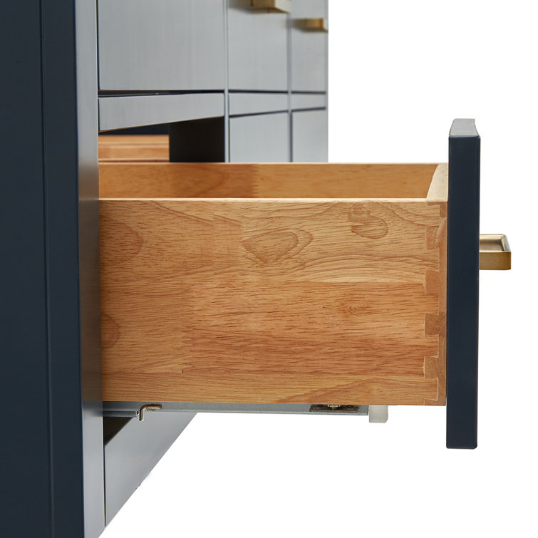 Midnight Blue 60'' Double Wall-Mounted Bathroom Vanity with Brass Handles