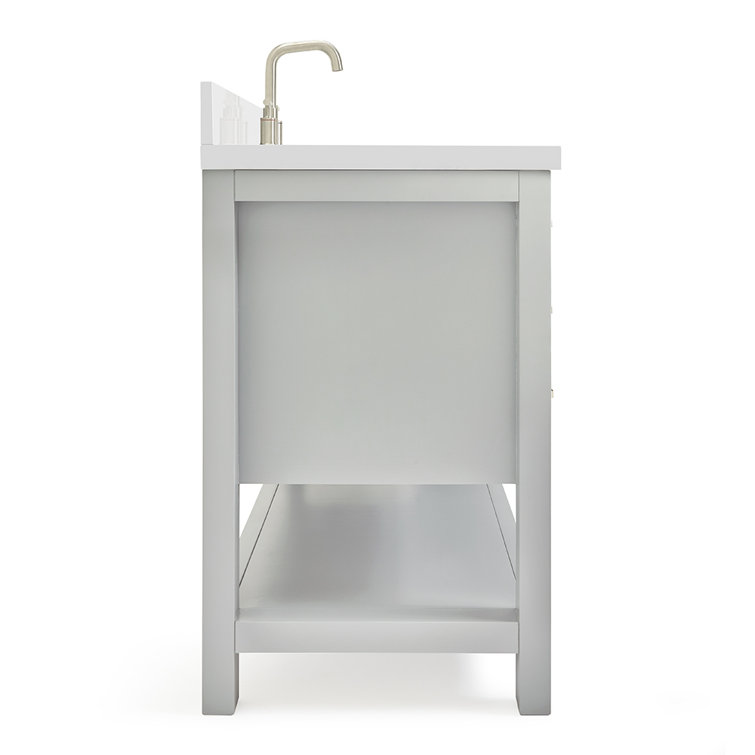 Gray Solid Wood Bath Vanity with White Quartz Top