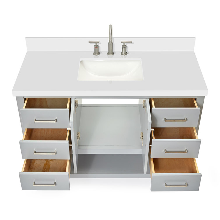 Gray Solid Wood Bath Vanity with White Quartz Top