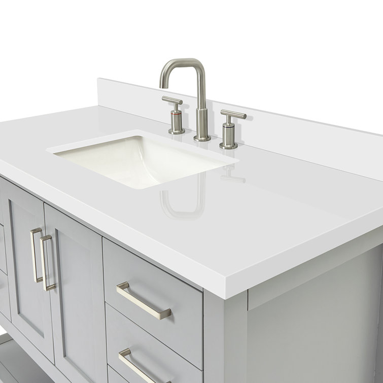 Gray Solid Wood Bath Vanity with White Quartz Top