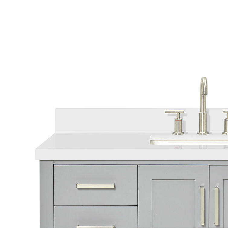 Gray Solid Wood Bath Vanity with White Quartz Top