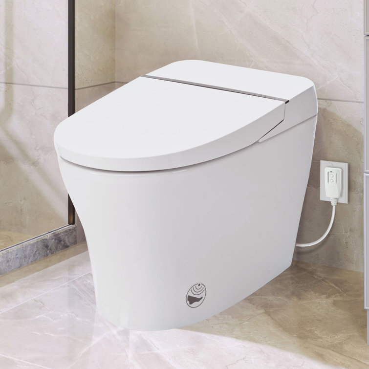 Glossy White Elongated Smart Bidet Toilet with Heated Seat