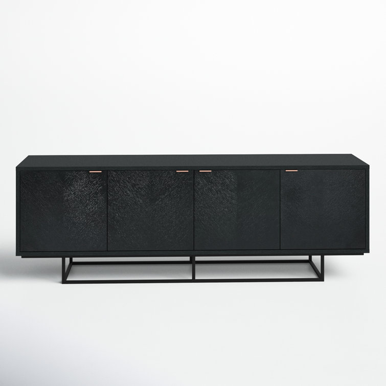 Myles Dark-Stained Chevron Oak Credenza with Rose Gold Handles