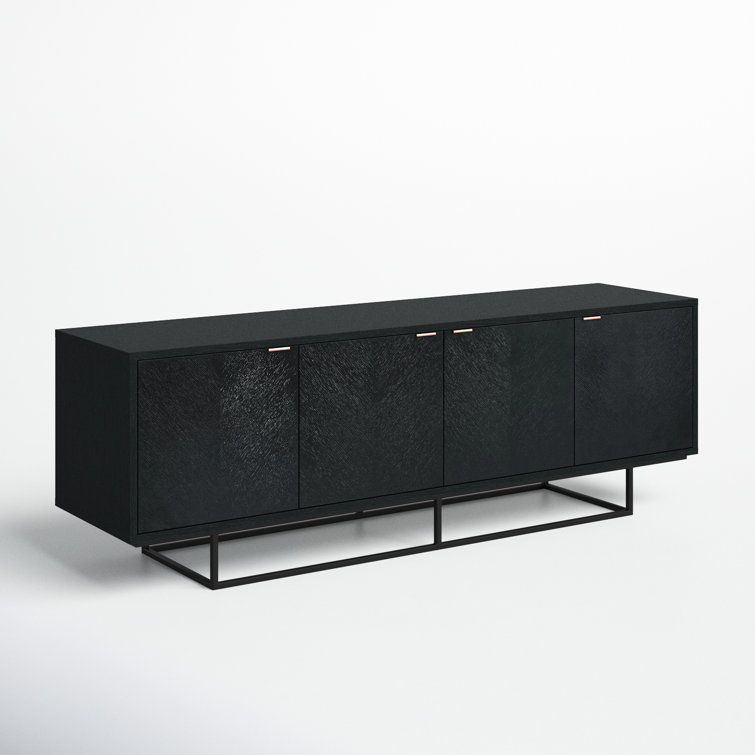 Myles Dark-Stained Chevron Oak Credenza with Rose Gold Handles