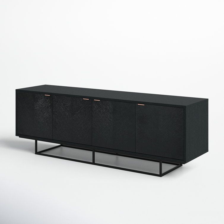 Myles Dark-Stained Chevron Oak Credenza with Rose Gold Handles