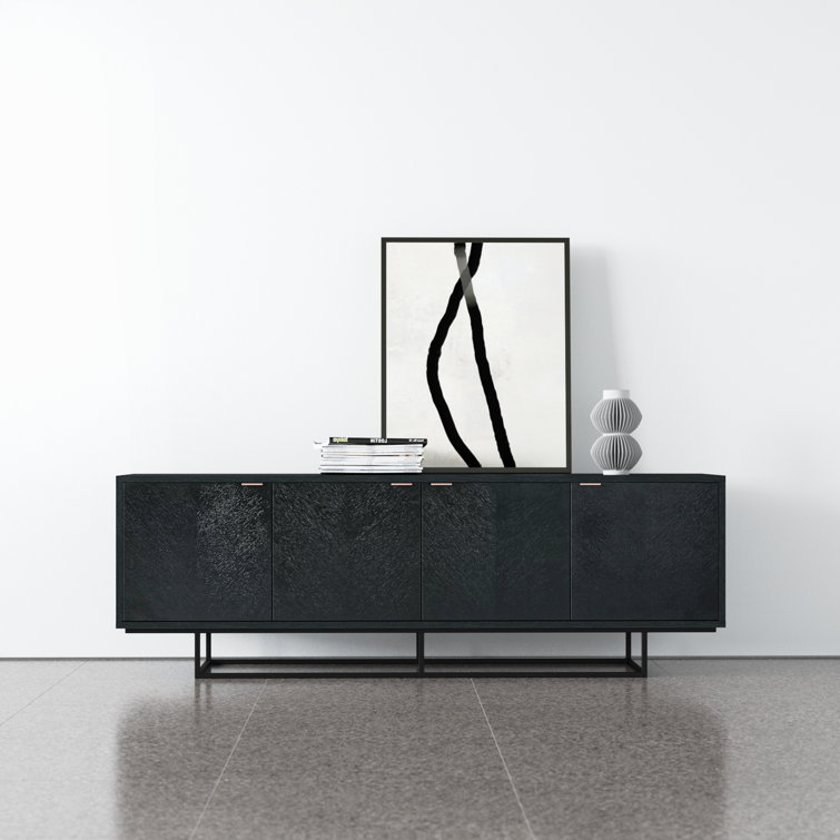 Myles Dark-Stained Chevron Oak Credenza with Rose Gold Handles