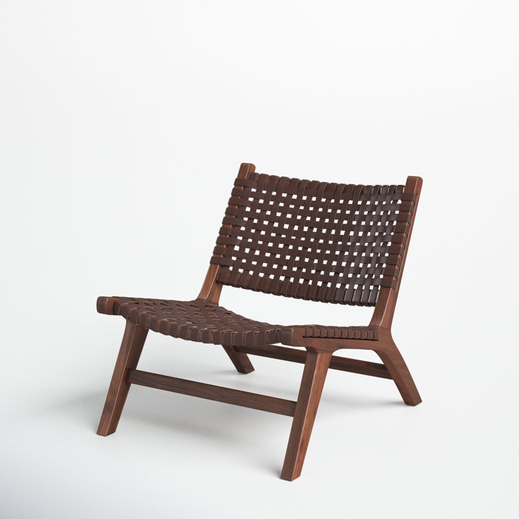 Luna Transitional Brown Leather and Wood Handcrafted Accent Chair