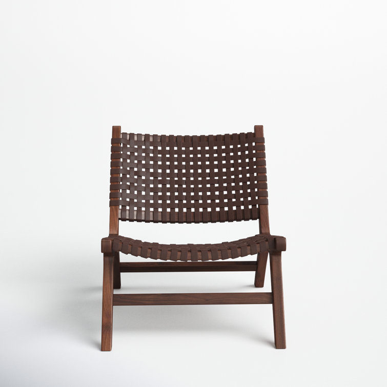 Luna Transitional Brown Leather and Wood Handcrafted Accent Chair