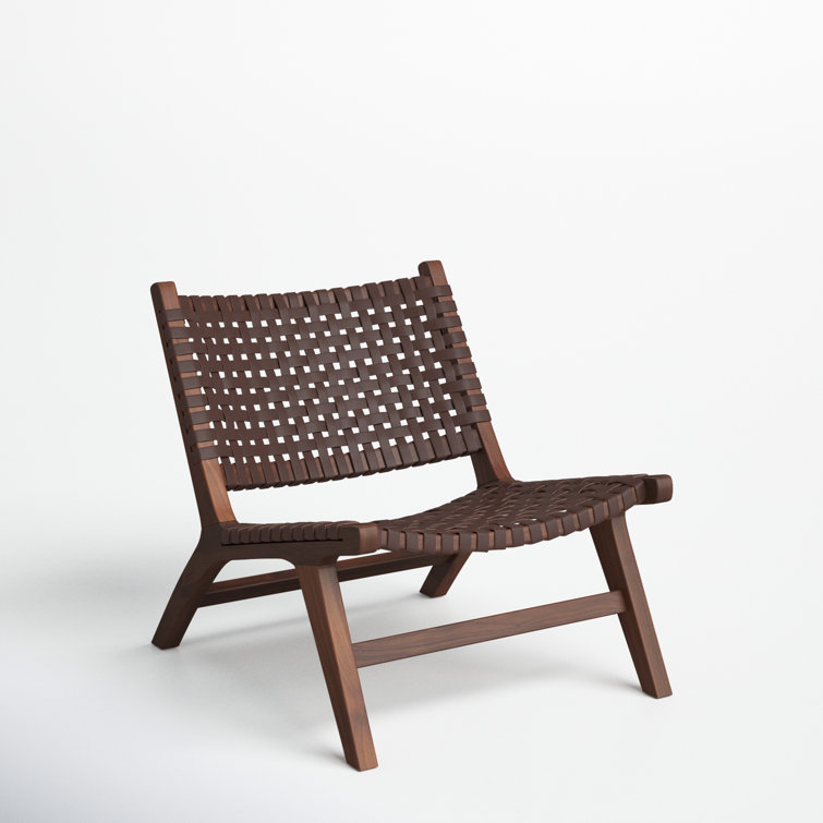 Luna Transitional Brown Leather and Wood Handcrafted Accent Chair