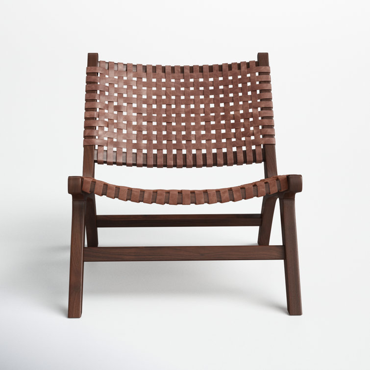 Cognac Brown Leather & Sungkai Wood Transitional Side Chair