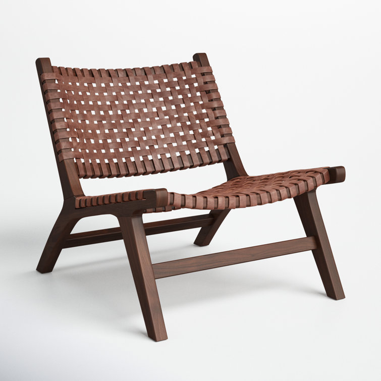 Cognac Brown Leather & Sungkai Wood Transitional Side Chair