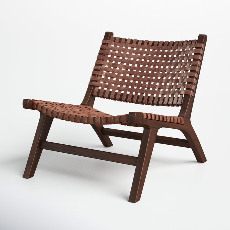 Cognac Brown Leather & Sungkai Wood Transitional Side Chair