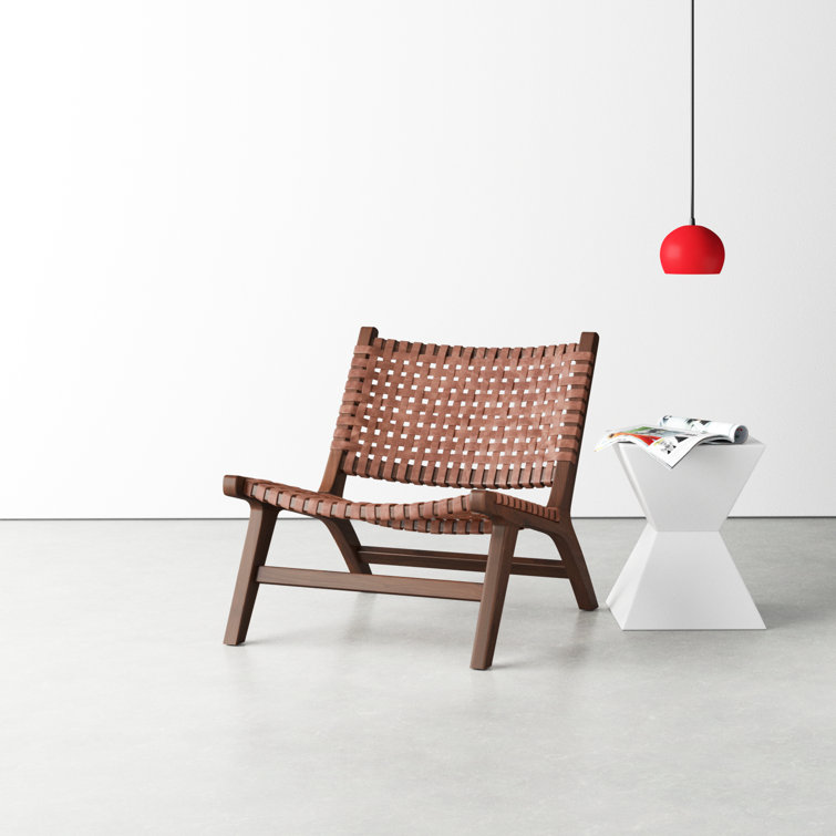 Cognac Brown Leather & Sungkai Wood Transitional Side Chair