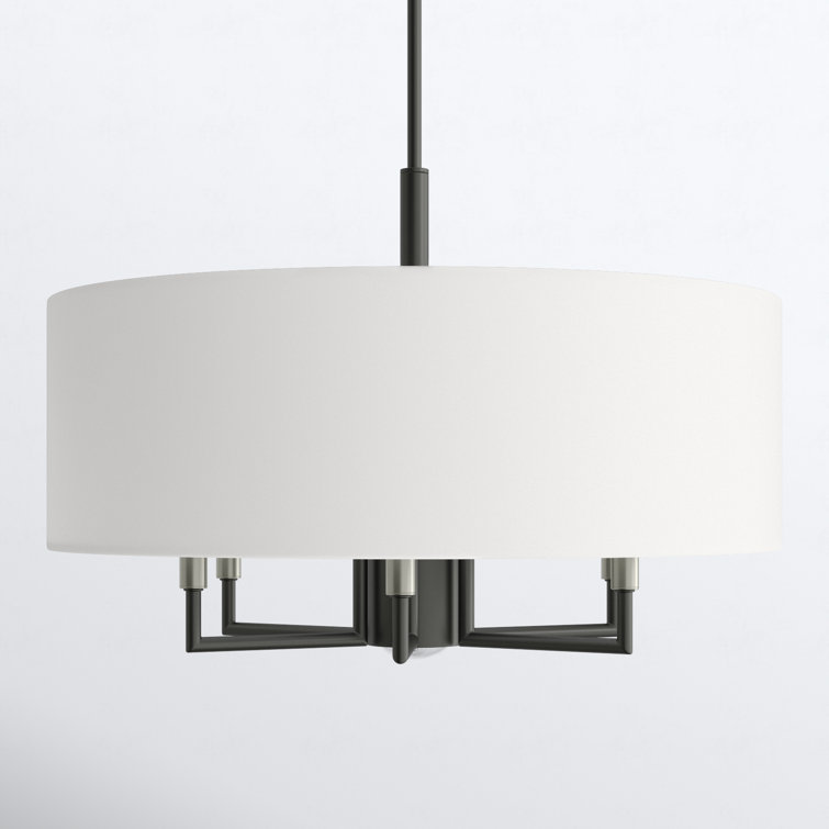 Scandinavian Gray 7-Light Dimmable Drum Chandelier with Off-White Shade