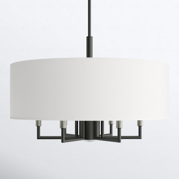 Scandinavian Gray 7-Light Dimmable Drum Chandelier with Off-White Shade