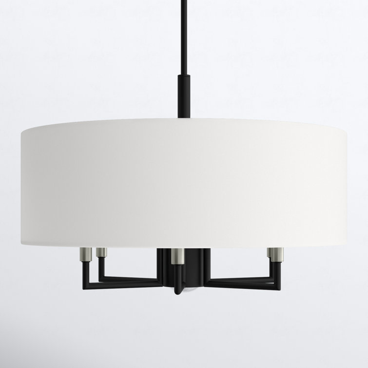 Black Metal Drum Chandelier with White Linen Shade