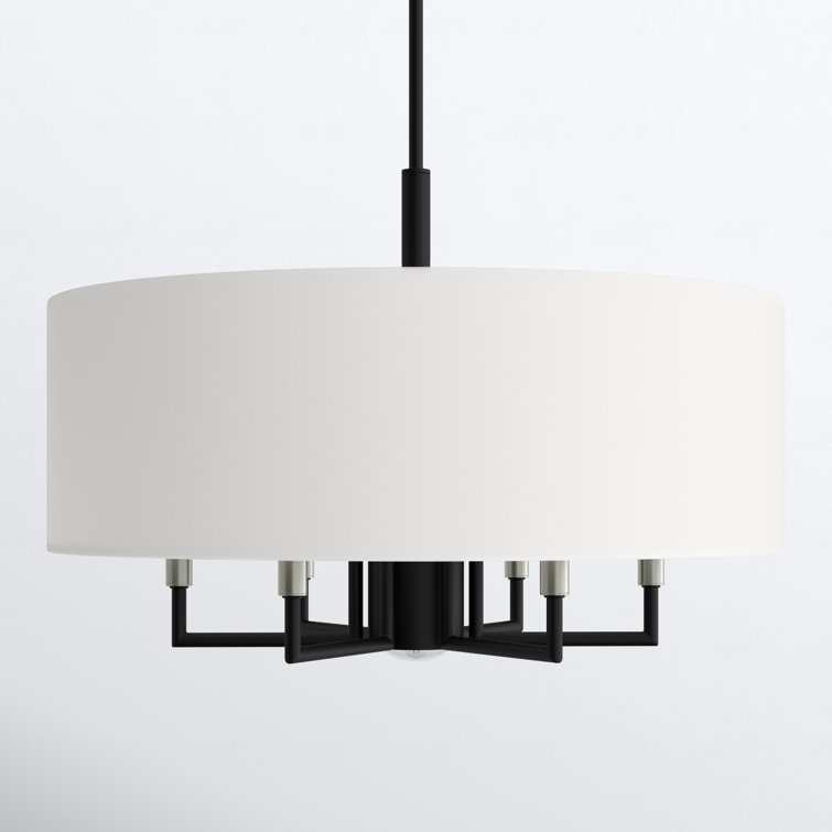 Black Metal Drum Chandelier with White Linen Shade