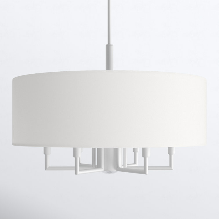 Meridian 7-Light White Fabric Drum Pendant Chandelier