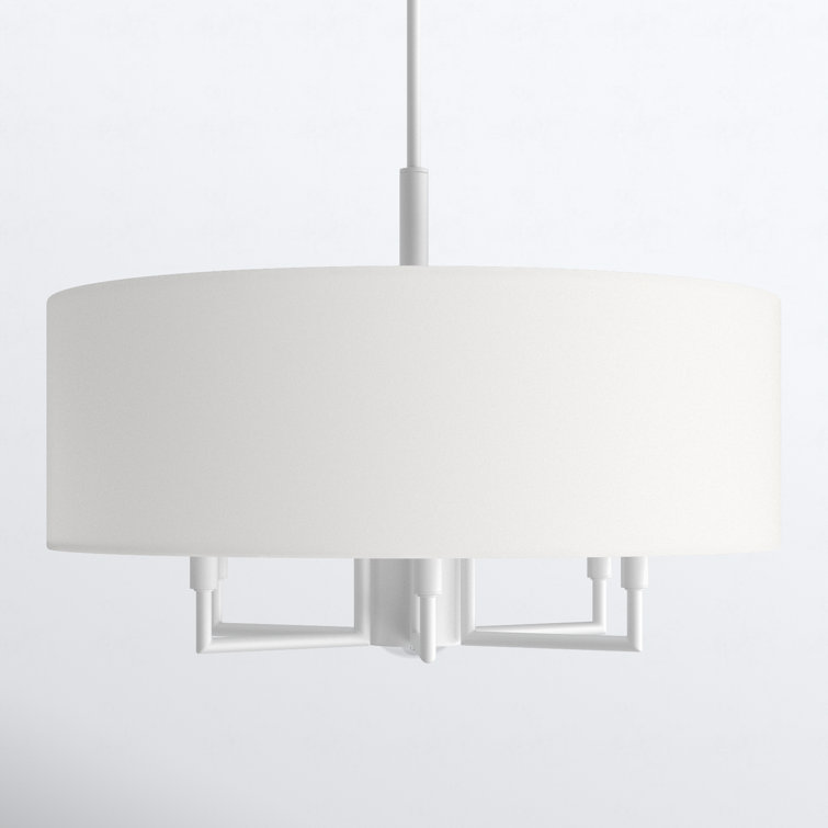 Meridian 7-Light White Fabric Drum Pendant Chandelier