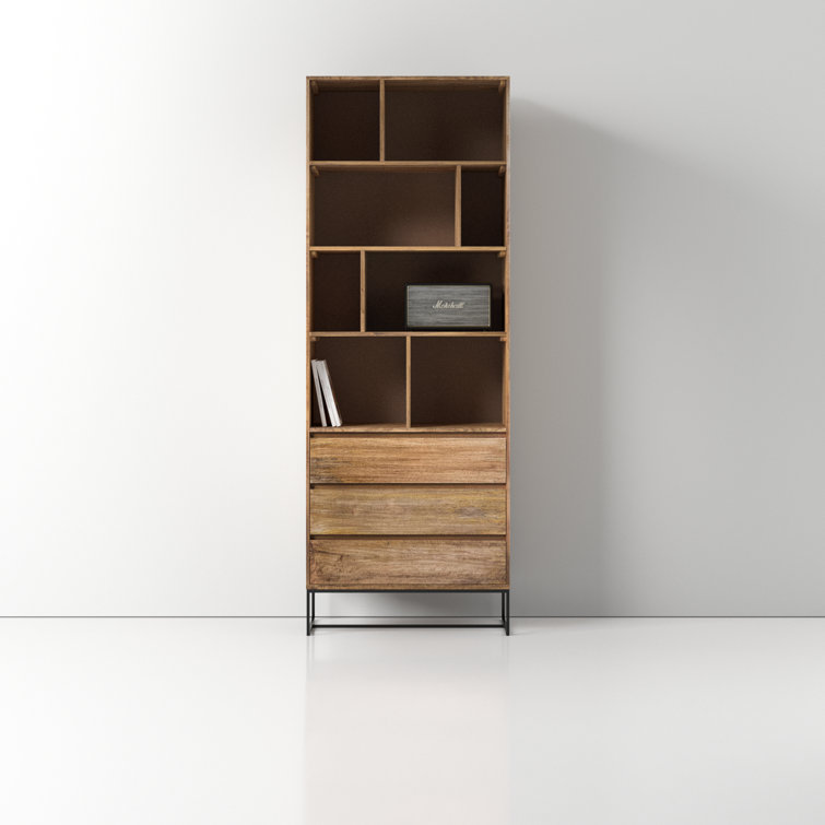 Industrial-Scandinavian Brown Mango Wood Shelf with Asymmetrical Cubes