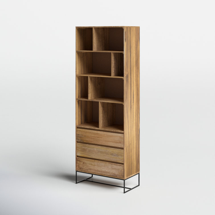 Industrial-Scandinavian Brown Mango Wood Shelf with Asymmetrical Cubes
