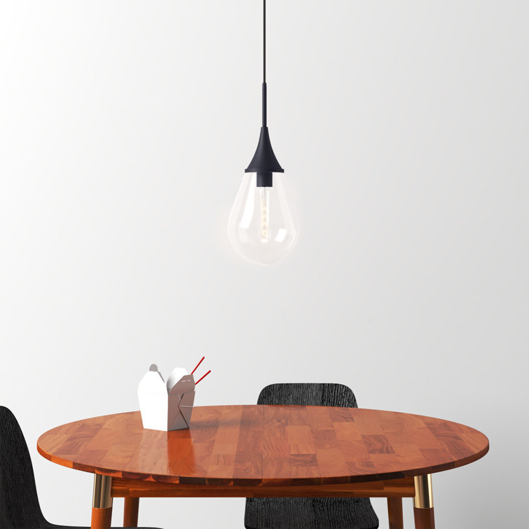 Blackened Bronze Teardrop Pendant Light with Clear Glass Shade