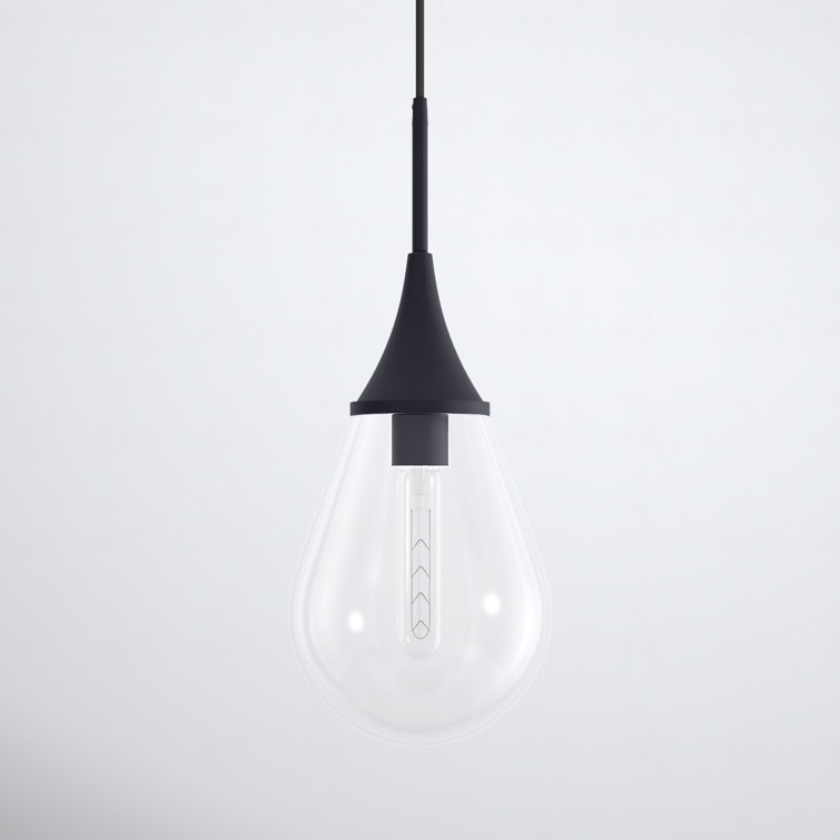 Blackened Bronze Teardrop Pendant Light with Clear Glass Shade
