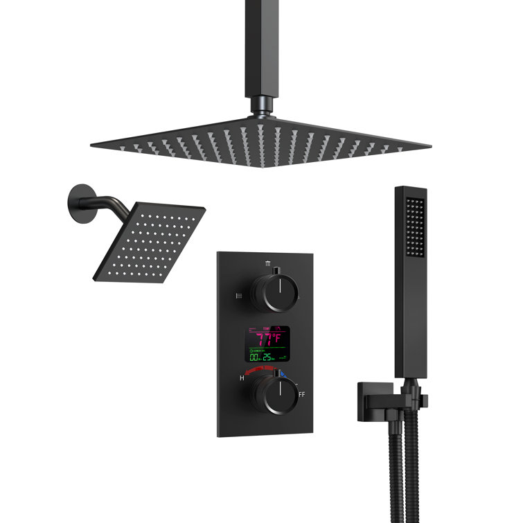 Matte Black Dual Shower System with LCD Display and Handheld