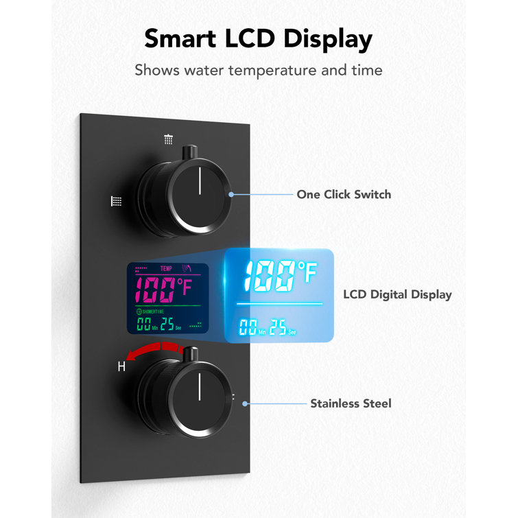 Matte Black Dual Shower System with LCD Display and Handheld