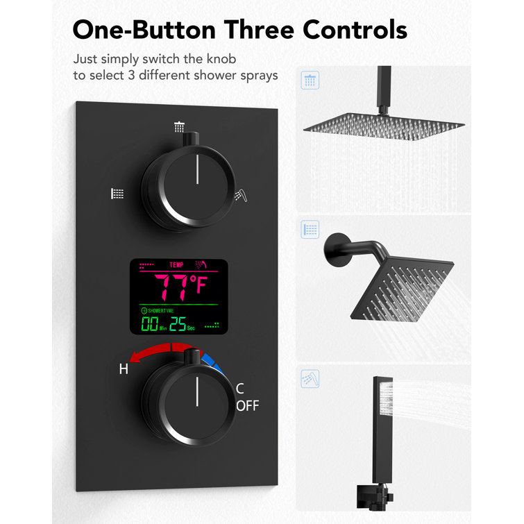 Matte Black Dual Shower System with LCD Display and Handheld