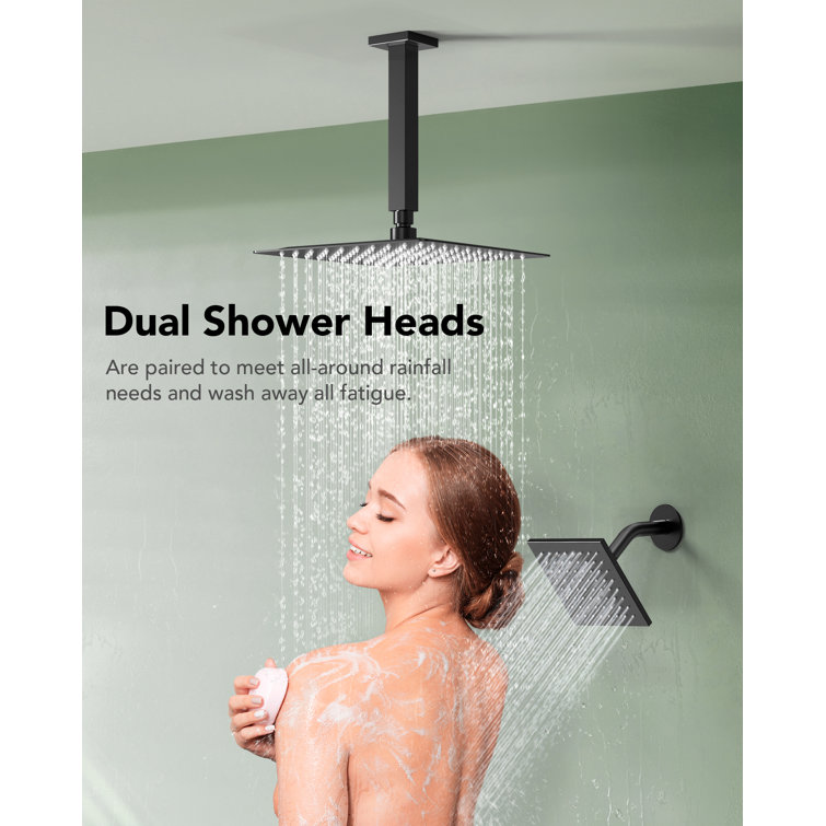 Matte Black Dual Shower System with LCD Display and Handheld