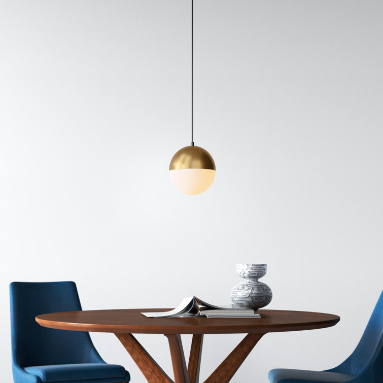 Half Moon Adjustable LED Pendant in Metallic Gold with Satin White Glass