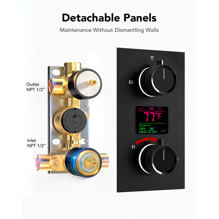 Matte Black Dual Shower System with LCD Display and Handheld