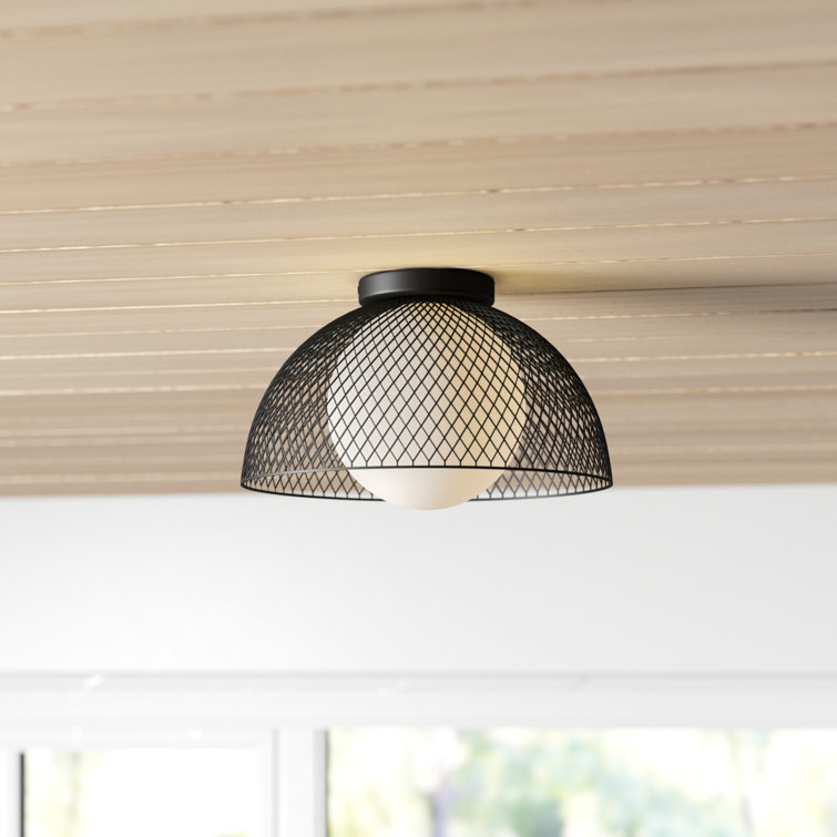 Matte Black Steel and Glass Dome Flush Mount Light